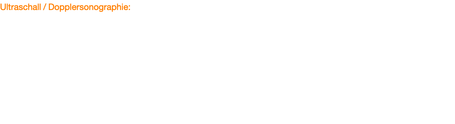 Ultraschall / Dopplersonographie:  In der modernen HNO-Heilkunde bietet die Ultraschalltechnik eine wenig belastende und strahlenfreie Untersuchungsmöglichkeit. Sie wird zur Diagnostik der Halsweichteile und Nasennebenhöhlen eingesetzt und ersetzt bzw. ergänzt radiologische Untersuchungstechniken wie die z.B. Röntgen oder Computertomographie.   In unserer Praxis werden zur präoperativen Diagnostik bei Tumoren im Kopf-/ Halsbereich auch ultraschallgesteuerte Feinnadelpunktionen für die Ausstrichzytologie durchgeführt. Hierdurch kann in vielen Fällen bereits vor der Entfernung eines Geschwulstes eine Aussage über die Gewebedignität (gut- oder bösartig) getroffen werden. 